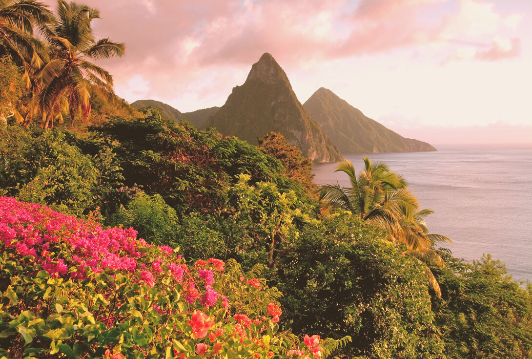 St. Lucia's Twin Pitons at Sunset